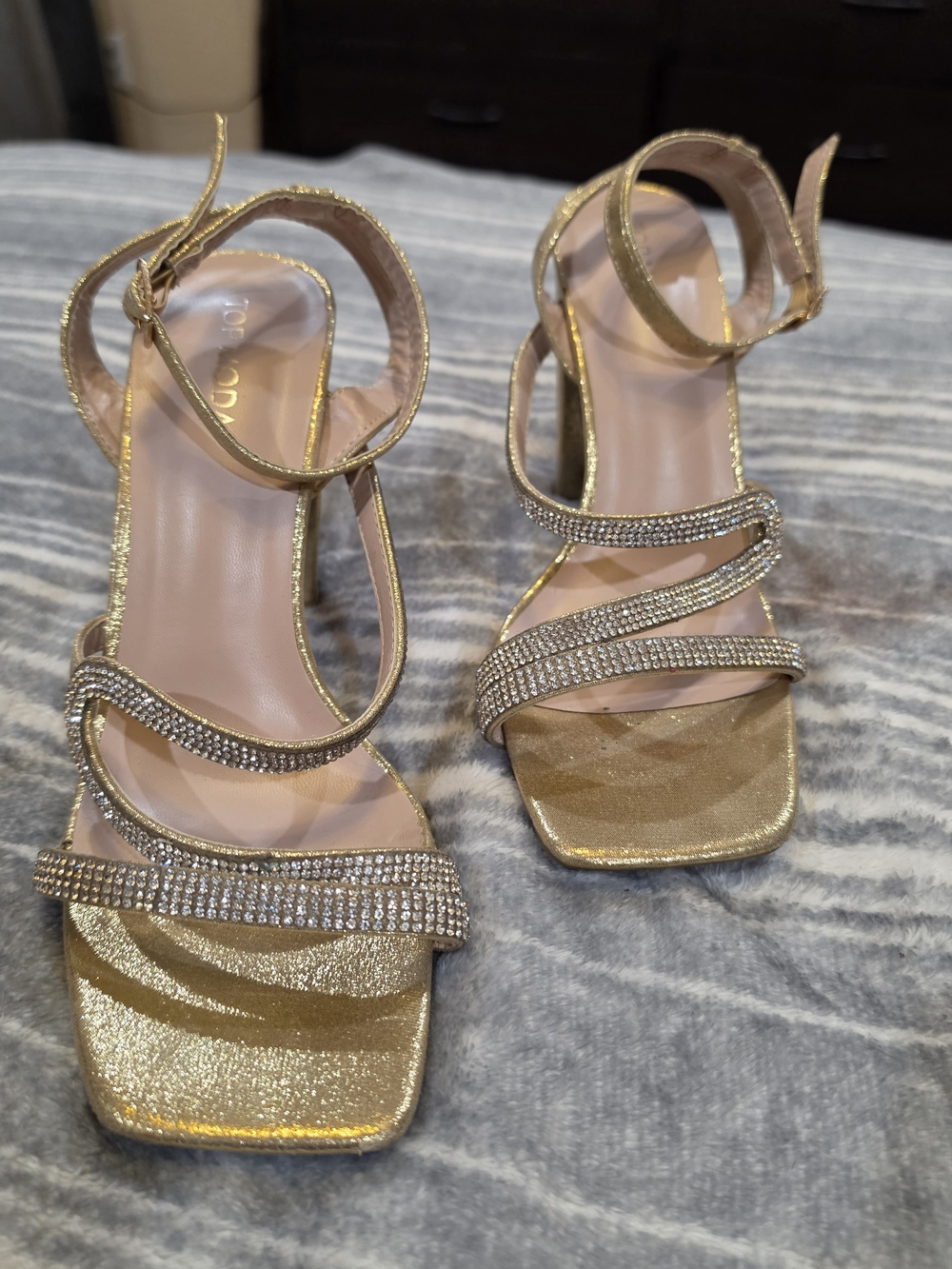 TOP Moda Gold Rhinestone Strappy Heels